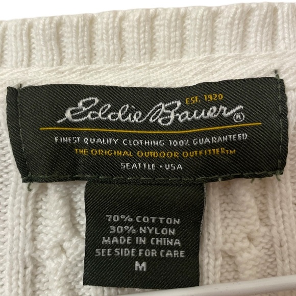 EDDIE BAUER white cable knit cardigan sweater butting front Medium - Picture 3 of 5